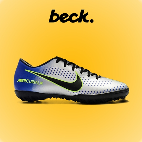 Giày Bóng Đá Nike Mercurial Vic 6 Neymar Bạc Gót Xanh Biển Lưỡi Gà Liền TF