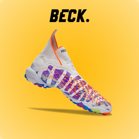 Giày Bóng Đá Trẻ Em Adidas Predator Freak+ Trắng Tím Cam Không Dây Cổ Cao TF