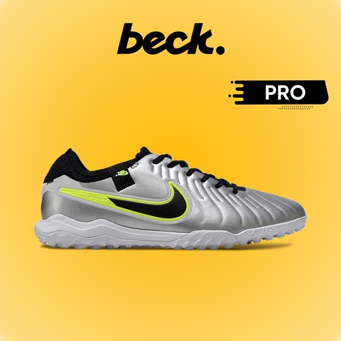 Giày Bóng Đá Tiempo Legend 10 Pro Bạc Vạch Đen Đế Trắng Lưỡi Gà Liền HQ TF