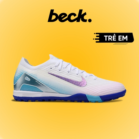 Giày Bóng Đá Trẻ Em Nike Mercurial Vapor 16 Elite Trắng Xanh Hologram Cổ Lửng TF