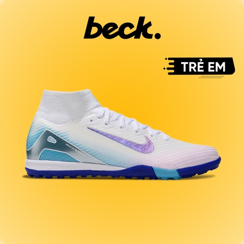 Giày Bóng Đá Trẻ Em Nike Mercurial Superfly 10 Elite Trắng Xanh Hologram Cổ Cao TF
