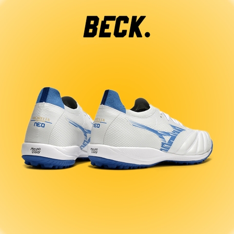 Giày Bóng Đá Mizuno Sala Beta Japan Trắng Xanh Biển Đế Đệm Cổ Lửng HQ TF