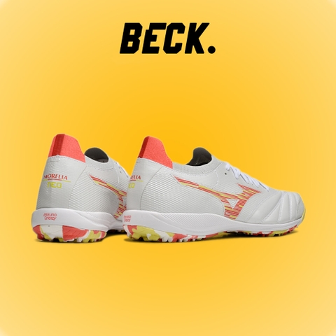 Giày Bóng Đá Mizuno Sala Beta Japan Trắng Đỏ Vàng Đế Rằn Ri Đế Đệm Cổ Lửng HQ TF