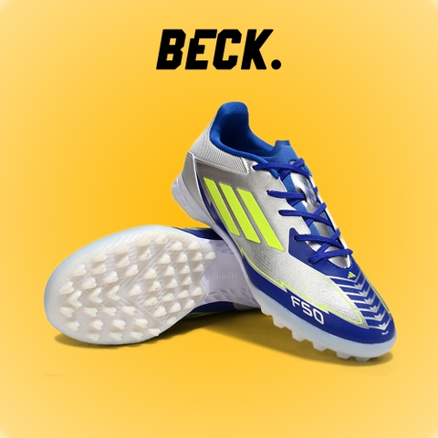 Giày Bóng Đá Adidas F50 League Messi Bạc Vạch Xanh Biển HQ TF