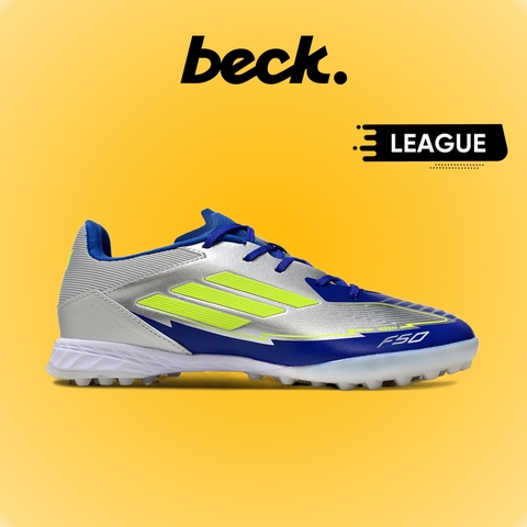 Giày Bóng Đá Adidas F50 League Messi Bạc Vạch Xanh Biển HQ TF