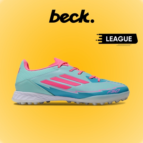 Giày Bóng Đá Adidas F50 League Messi Xanh Ngọc Vạch Hồng HQ TF