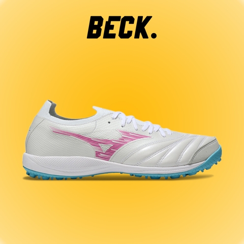 Giày Bóng Đá Mizuno Sala Beta Japan Trắng Vạch Hồng Xanh Ngọc Đế Đệm Cổ Lửng HQ TF