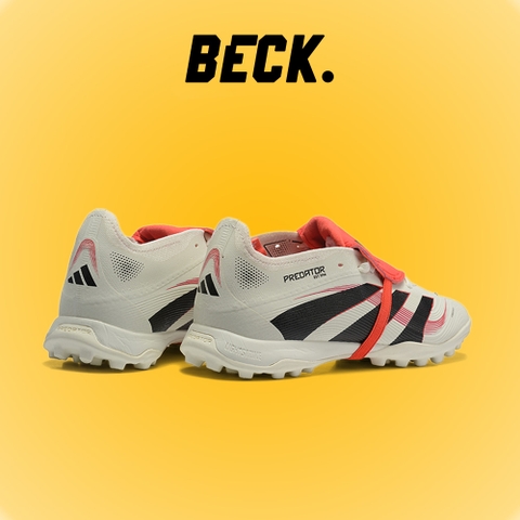 Giày Bóng Đá Trẻ Em Adidas Predator 25 Elite Lưỡi Gà Gập Dây Chun Trắng Ngà Vạch Đen TF