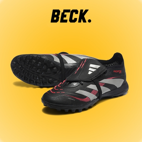 Giày Bóng Đá Trẻ Em Adidas Predator 25 Elite Lưỡi Gà Gập Dây Chun Đen Vạch Xám TF