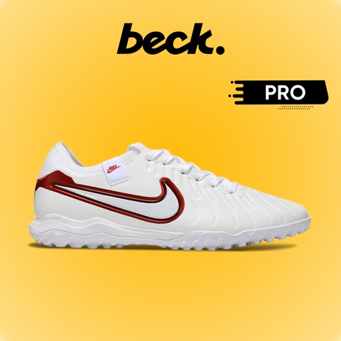 Giày Bóng Đá Nike Tiempo Legend 10 Pro Trắng Vạch Đỏ Lưỡi Gà Liền HQ TF