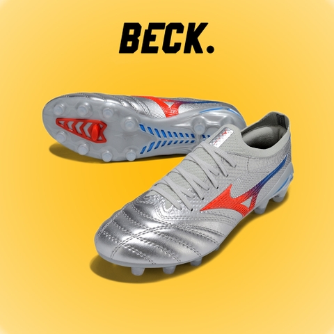 Giày Bóng Đá Mizuno Neo 4 Elite Bạc Vạch Xanh Đỏ Lưỡi Gà Liền FG