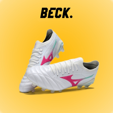 Giày Bóng Đá Mizuno Neo 4 Elite Trắng Vạch Hồng Xanh Lưỡi Gà Liền FG