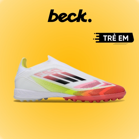 Giày Bóng Đá Trẻ Em Adidas F50 Elite Laceless Trắng Đỏ Vàng Không Dây HQ TF
