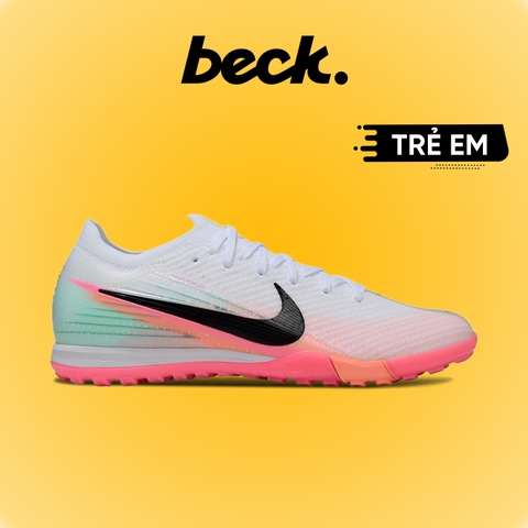 Giày Bóng Đá Trẻ Em Nike Mercurial Vapor 16 Elite SK Trắng Hồng Gót Xanh Cổ Lửng TF