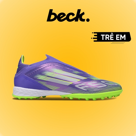 Giày Bóng Đá Trẻ Em Adidas F50 Elite Laceless Tím Xanh Lá Không Dây HQ TF