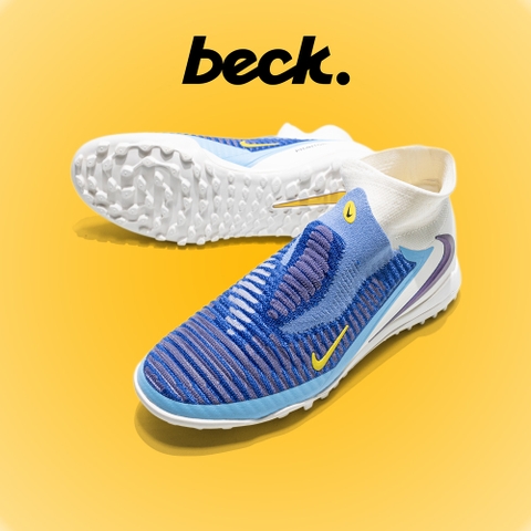 Giày Bóng Đá Nike Phantom 6 Elite Xanh Biển Gót Trắng Cổ Cao Giấu Dây TF