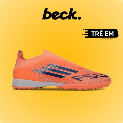Giày Bóng Đá Trẻ Em Adidas F50 Elite LL Cam Vạch Xanh Biển Không Dây TF