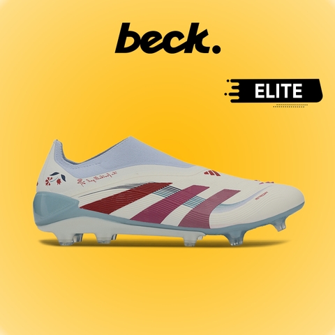 Giày Bóng Đá Adidas Predator 25 Elite LL Trắng Xanh Vạch Đỏ Không Dây FG