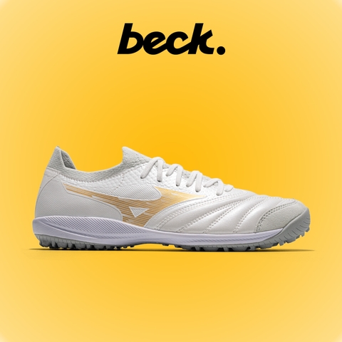 Giày Bóng Đá Mizuno Sala Beta Japan Trắng Vàng Đế Đệm Cổ Lửng TF