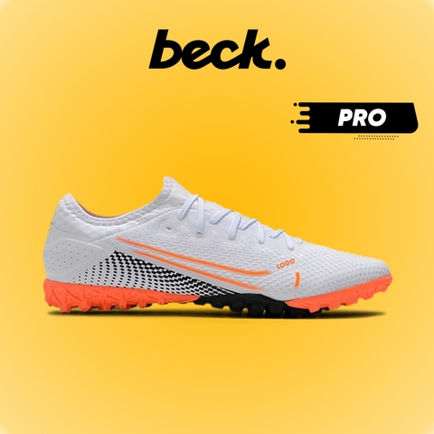 Giày Bóng Đá Mercurial Vapor 13 Pro Trắng Đen Vạch Cam Cổ Lửng HQ TF