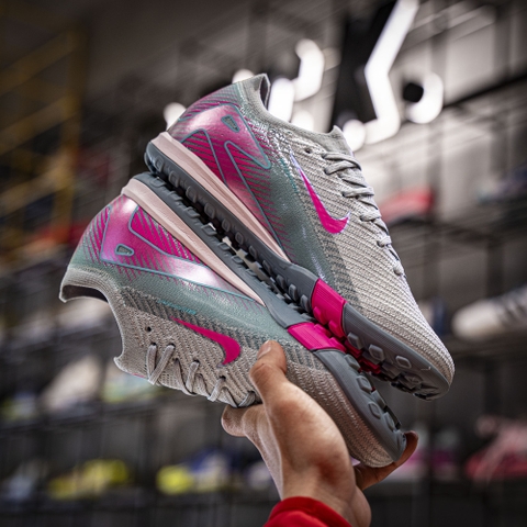 Giày Bóng Đá Trẻ Em Nike Mercurial Vapor 16 Elite Xám Xanh Vạch Hồng Cổ Lửng TF