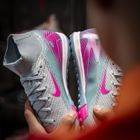 Giày Bóng Đá Nike Mercurial Superfly 10 Elite Xám Xanh Vạch Hồng Cổ Cao TF