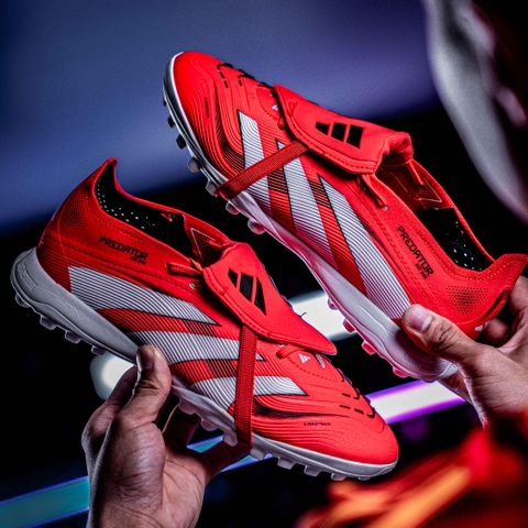 Giày Bóng Đá Adidas Predator 25 Elite Lưỡi Gà Gập Dây Chun Đỏ Vạch Trắng TF