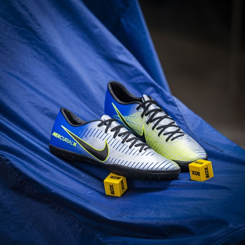 Giày Bóng Đá Nike Mercurial Vic 6 Neymar Bạc Gót Xanh Biển Lưỡi Gà Liền TF