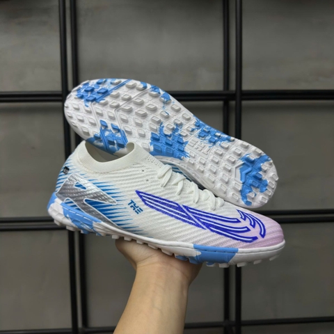 Giày Bóng Đá VN Mercurial Vapor 16 Elite Hologram Trắng Xanh TF