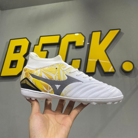 Giày Bóng Đá VN Mizuno Neo 4 Elite Đệm Eva Trắng Vàng Đen Cổ Cao TF