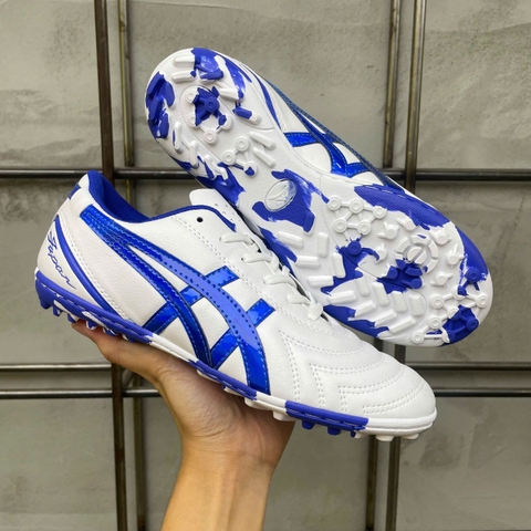 Giày Bóng Đá VN Asics C3 Da Nhăn TF - Trắng Xanh