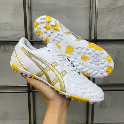 Giày Bóng Đá VN Asics C3 Da Nhăn TF - Trắng Vàng