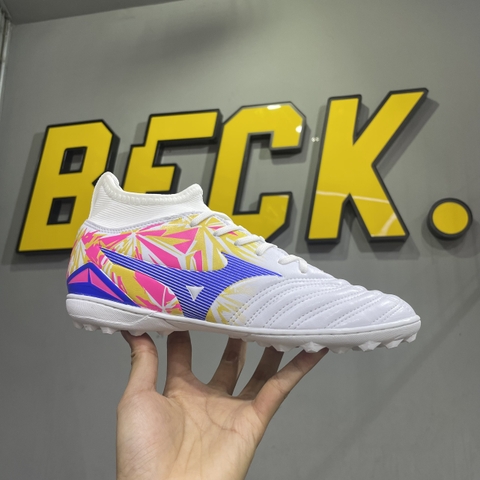 Giày Bóng Đá VN Mizuno Neo 4 Elite Đệm Eva Trắng Xanh Hồng Cổ Cao TF