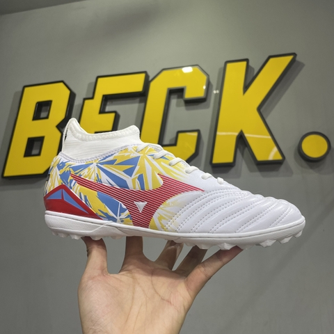 Giày Bóng Đá VN Mizuno Neo 4 Elite Đệm Eva Trắng Đỏ Xanh Ngọc Cổ Cao TF