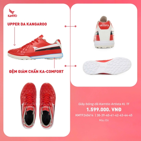 Giày Bóng Đá Kamito Artista KL PRO Đế Đệm Da Kangaroo TF - Đỏ