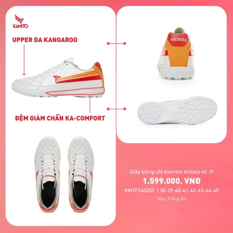Giày Bóng Đá Kamito Artista KL PRO Đế Đệm Da Kangaroo TF - Trắng Đỏ