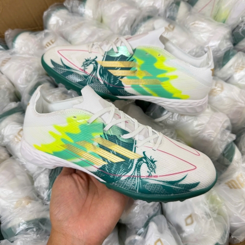 Giày Bóng Đá Adidas F50 PRO Salah Trắng Xanh Lá Lưỡi Gà Liền HQ TF