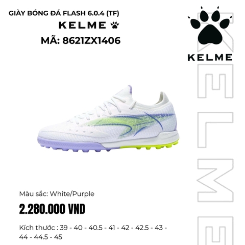 Giày Bóng Đá Kelme Flash 6.0.4 TF - 8621ZX1406 - Trắng Tím