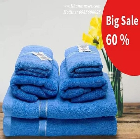 Bộ 6 khăn cotton cao cấp màu xanh blu