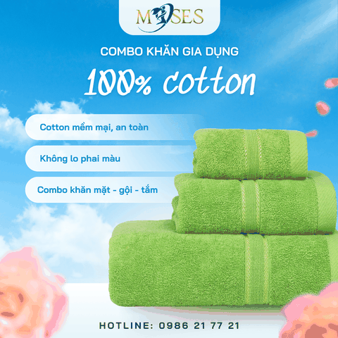 (COMBO 3 KHĂN) Khăn gia dụng 100% cotton - Nhiều màu