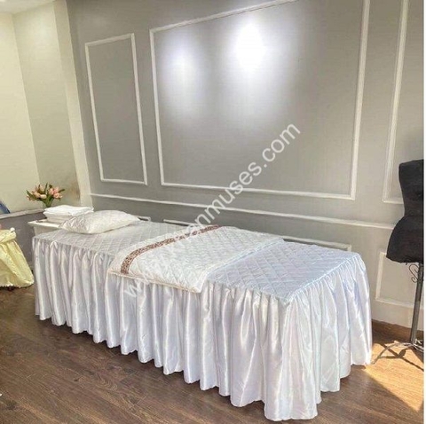 Ga phủ giường Spa Trần bông màu trắng