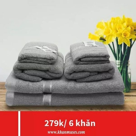 Bộ 6 khăn cotton cao cấp màu xám
