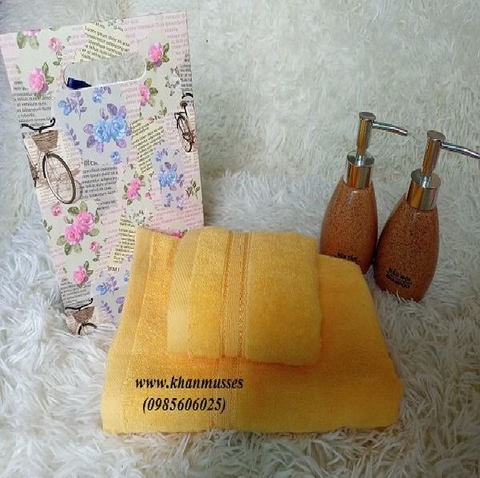 Bộ 2 khăn cotton cao cấp màu vàng