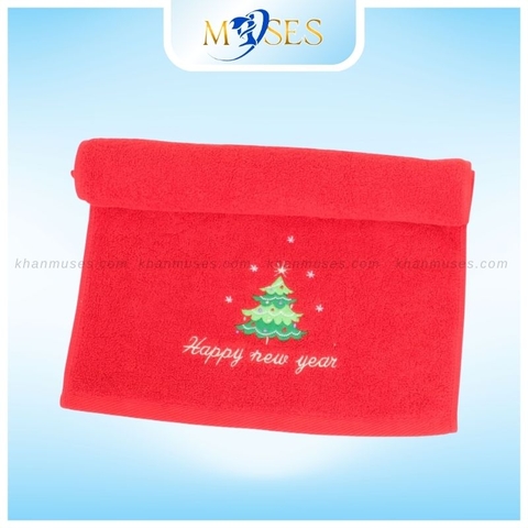 Khăn quà tặng giáng sinh màu đỏ - Thêu họa tiết
