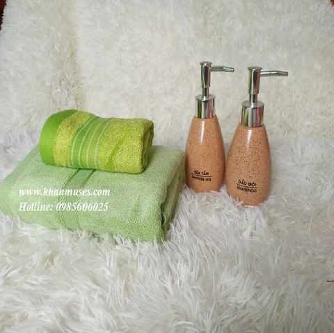 Bộ khăn sợi tre cao cấp xanh rêu.