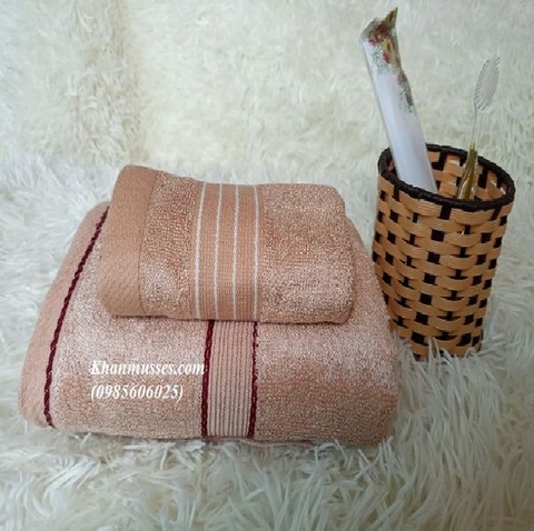 Bộ 2 khăn cao cấp sợi tre màu nâu