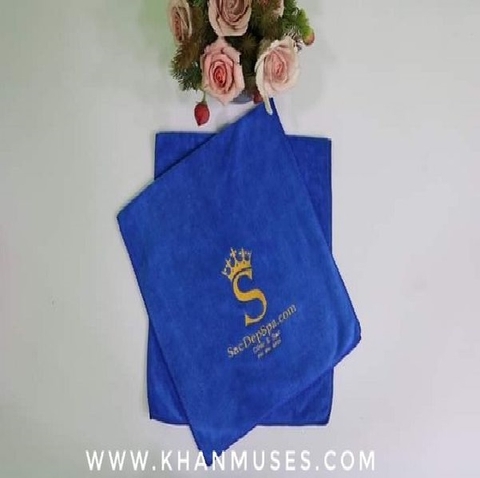Khăn spa 35x85cm Xanh blu thêu logo