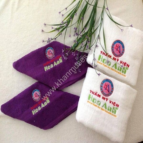 Khăn Spa cotton thêu logo Thẩm Mỹ Viện Hoa Anh