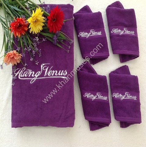 Bộ Khăn Spa Màu Tím (Cotton) Thêu Logo