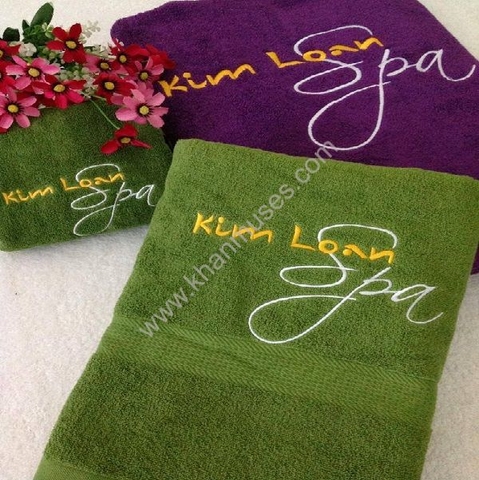 Khăn đắp Body Spa Màu xanh lá cotton thêu logo (Mẫu 4)
